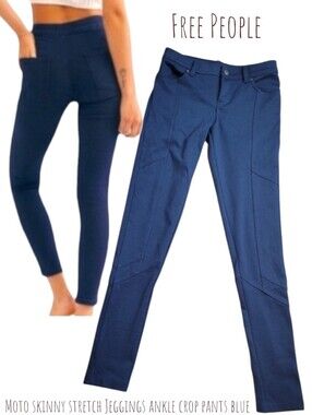 Free People Women's Moto skinny stretch Jeggings ankle crop pants blue 25